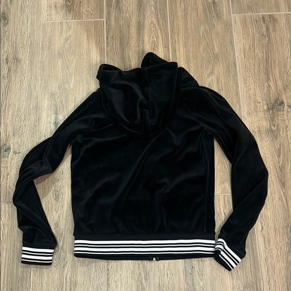 Juicy Couture Jacket Black Velour Zip-Up Vintage Y2K Track Bling Stripe Hoodie - Picture 8 of 13